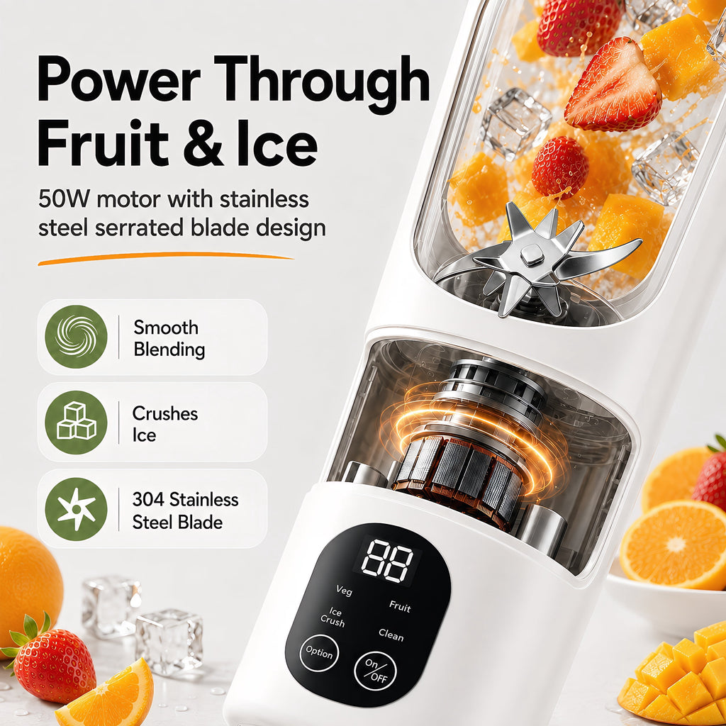 STARBIAO Portable Blender 19.6 oz Personal Juicer Cup, USB-C Rechargeable Mini Blender for Shakes & Smoothies, 12-Blade Stainless Steel, 4 Modes, Digital Display, Self-Cleaning, Beige