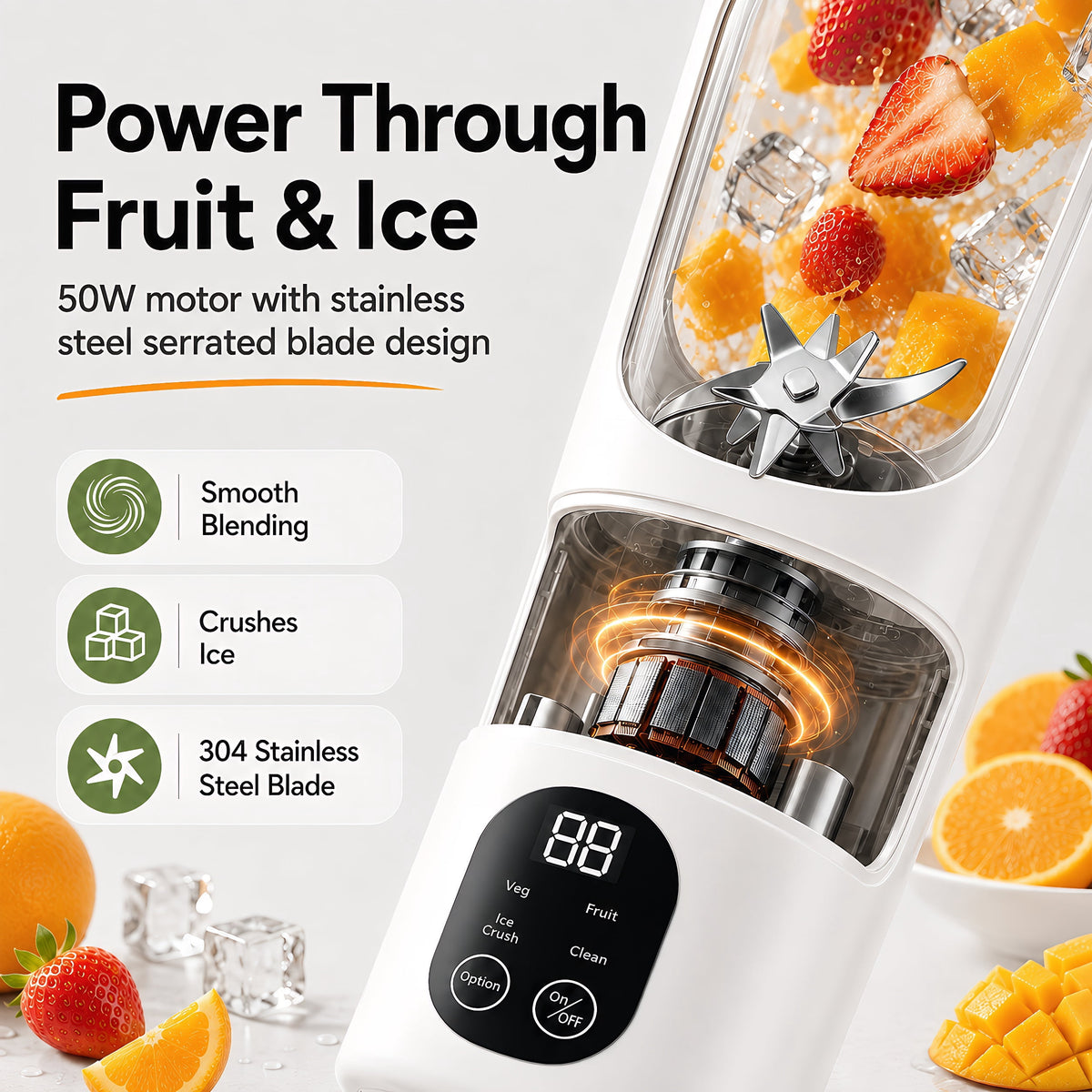 STARBIAO Portable Blender 19.6 oz Personal Juicer Cup, USB-C Rechargeable Mini Blender for Shakes & Smoothies, 12-Blade Stainless Steel, 4 Modes, Digital Display, Self-Cleaning, Beige