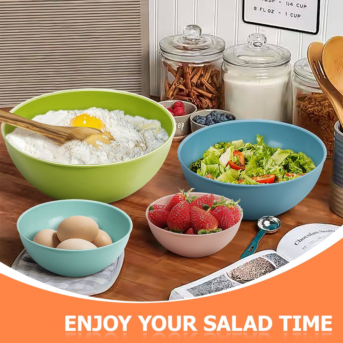 Vesteel 6Pcs Mixing Bowl Set with Lids, Plastic Nesting Bowls for Mixing, Storage, Kitchen Prepping, Serving Food, Microwave & Dishwasher Safe - Multi-color