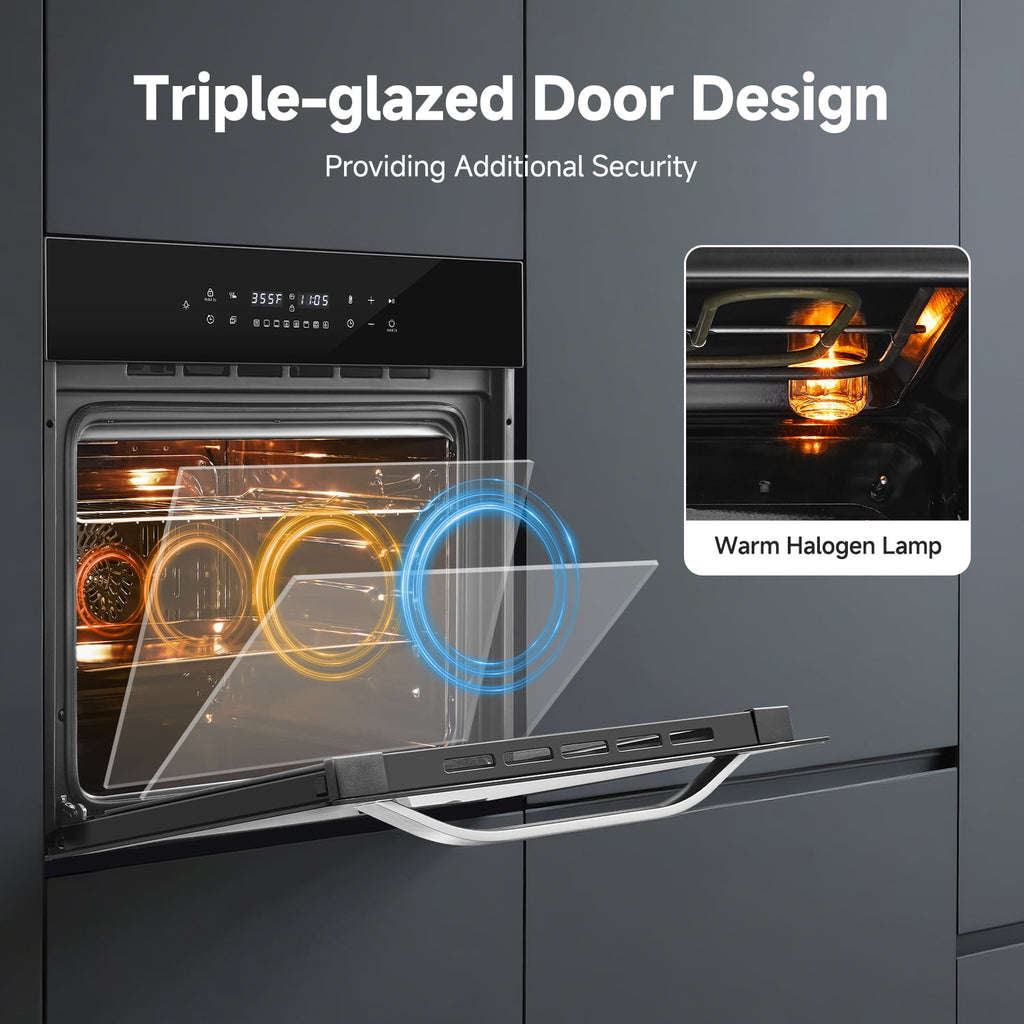 24" Built-In Electric Single Wall Oven, 2.7 Cu. ft. Stainless Steel Convection Oven with Air Fry & Rotisserie, 8 Functions