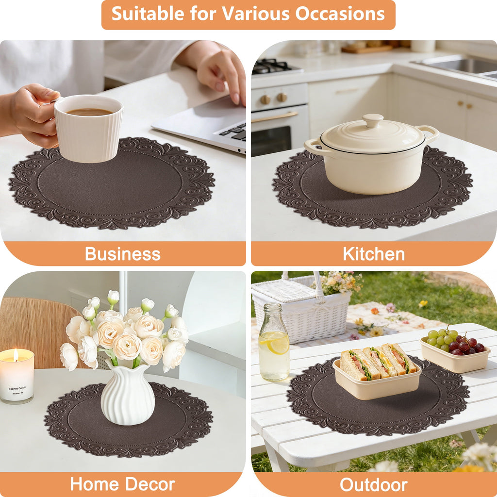 VCVCOO Placemats Set of 4 Beige Leather Place Mats Waterproof Wipeable Heat Resistant Sturdy Rectangle Kitchen Dining Table Mats for Indoor Outdoor Reversible Easy to Clean Place Mats