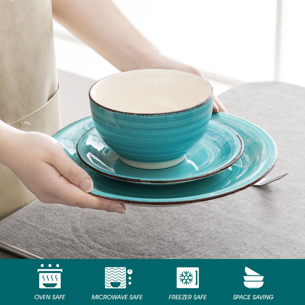 Vancasso 32 Pieces Dinnerware Sets for 8, Ceramic Plates and Bowls Sets, Scratch Resistant Dishes Set, Microwave & Dishwasher Safe, Colourful