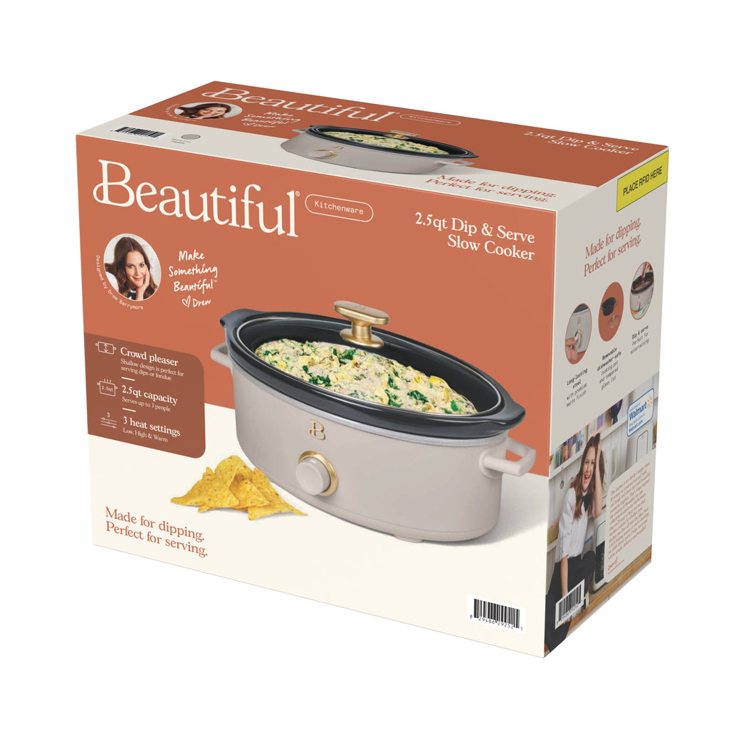 Beautiful 2.5 Qt Dip and Serve Manual Slow Cooker, Chocolate by Drew Barrymore