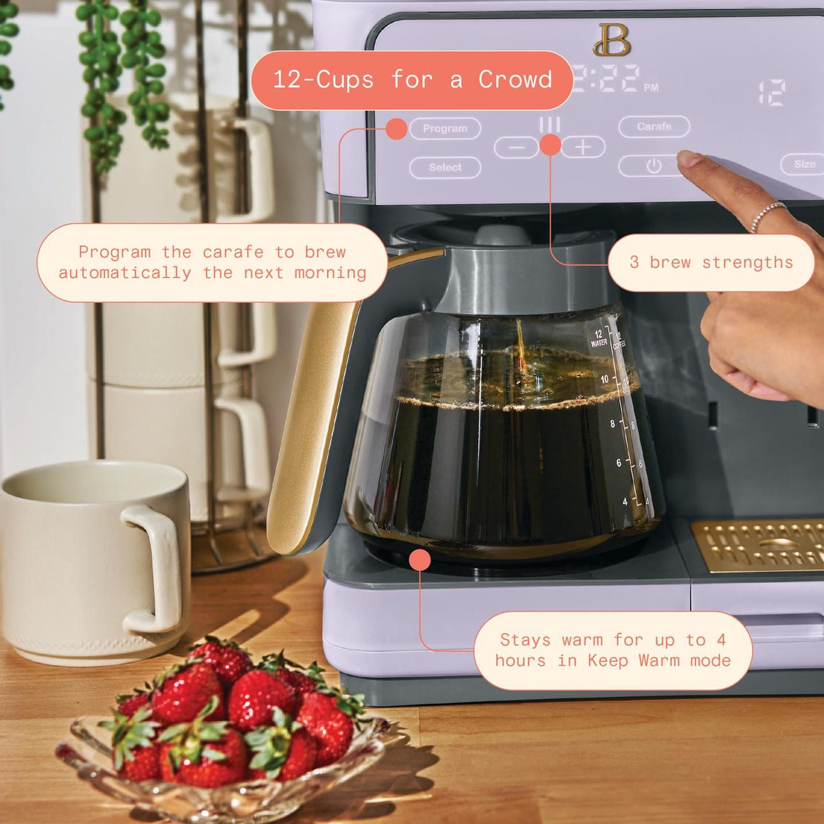 Beautiful by Drew Barrymore Multi-Brew 12-Cup Programmable Drip & Single-Serve Coffee Maker, White Icing