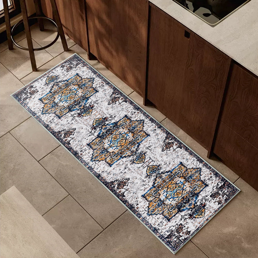 TECHVIDA Kitchen Rug Set 3 Piece,Non Slip Machine Washable Kitchen Mats, Farmhouse Hallway Doormat for Home Floor and Living Room,Gray