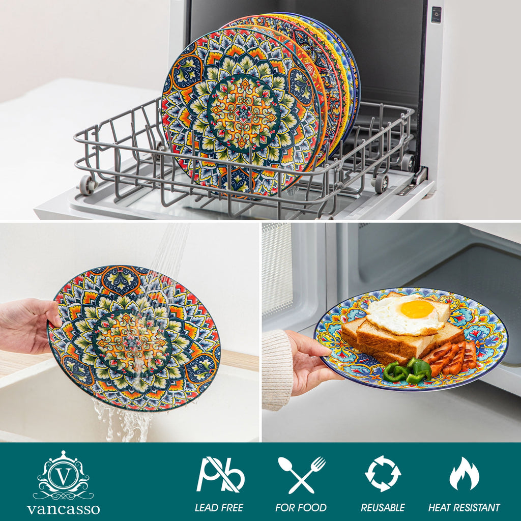 Vancasso Dinner Plates Set of 6, 8.5" Ceramic Dessert Plates, Dinnerware Dishes Set for Salad, Snack, Cake, Microwave & Dishwasher Safe, Bohemian Style, Series LUMI