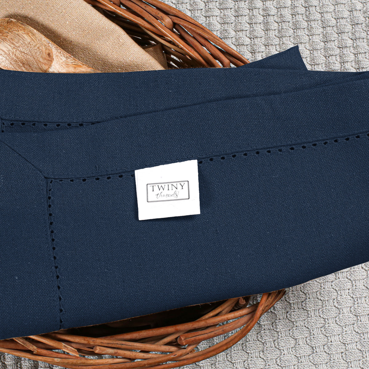 Twiny Threads Set of 4 Hemstitch Reusable Cloth Dinner Napkins - Navy