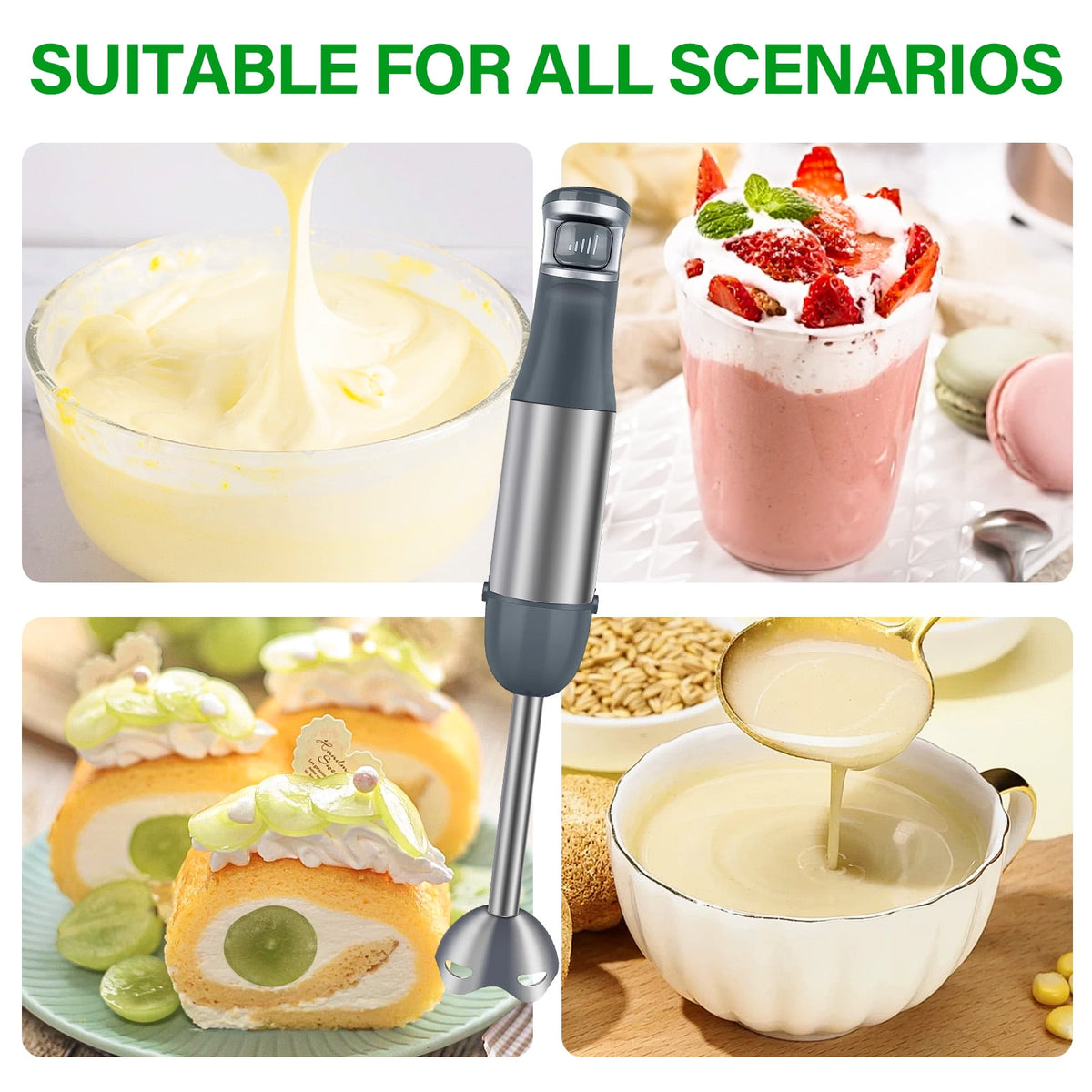 Immersion Blender Handheld 1100W 3 in 1 Corded Stick Hand Blenders for Kitchen with Trigger Speed Control, with Whisk, Milk Frother Attachemnts, Perfect Emulsifier for Soup, Smoothie, Puree