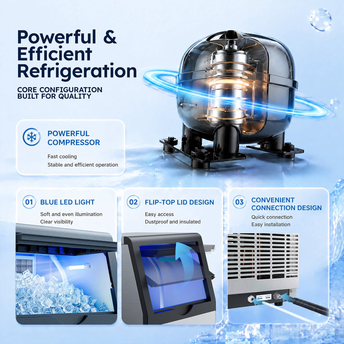 Ecojoy Commercial Ice Maker Machine, 150 Lbs/Day Stainless Steel Under Counter Ice Maker, 40Lbs Ice Storage Bin, Water Filter, 45 Cubes in 8-12 Mins