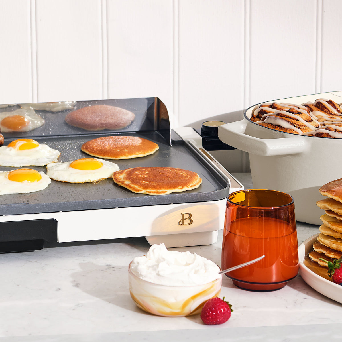 Beautiful XL Electric Griddle 12" x 22" with EverGood Ceramic Nonstick Coating, Thyme Green by Drew Barrymore