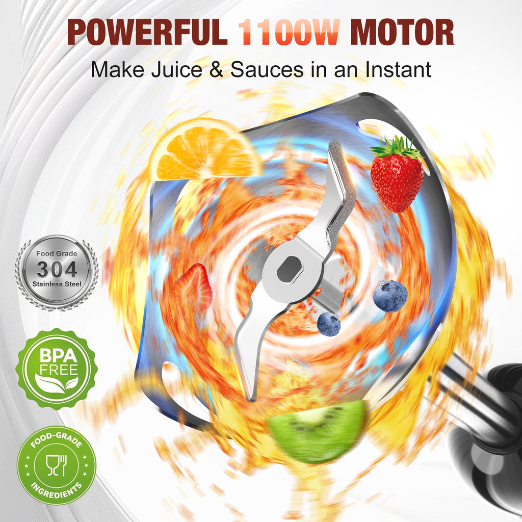Immersion Blender, 1100W Immersion Blender Handheld with 21 Speeds & Turbo Boost – 3-in-1 Hand Blender for Purees, Baby Food, Milkshakes, Soups & Smoothies