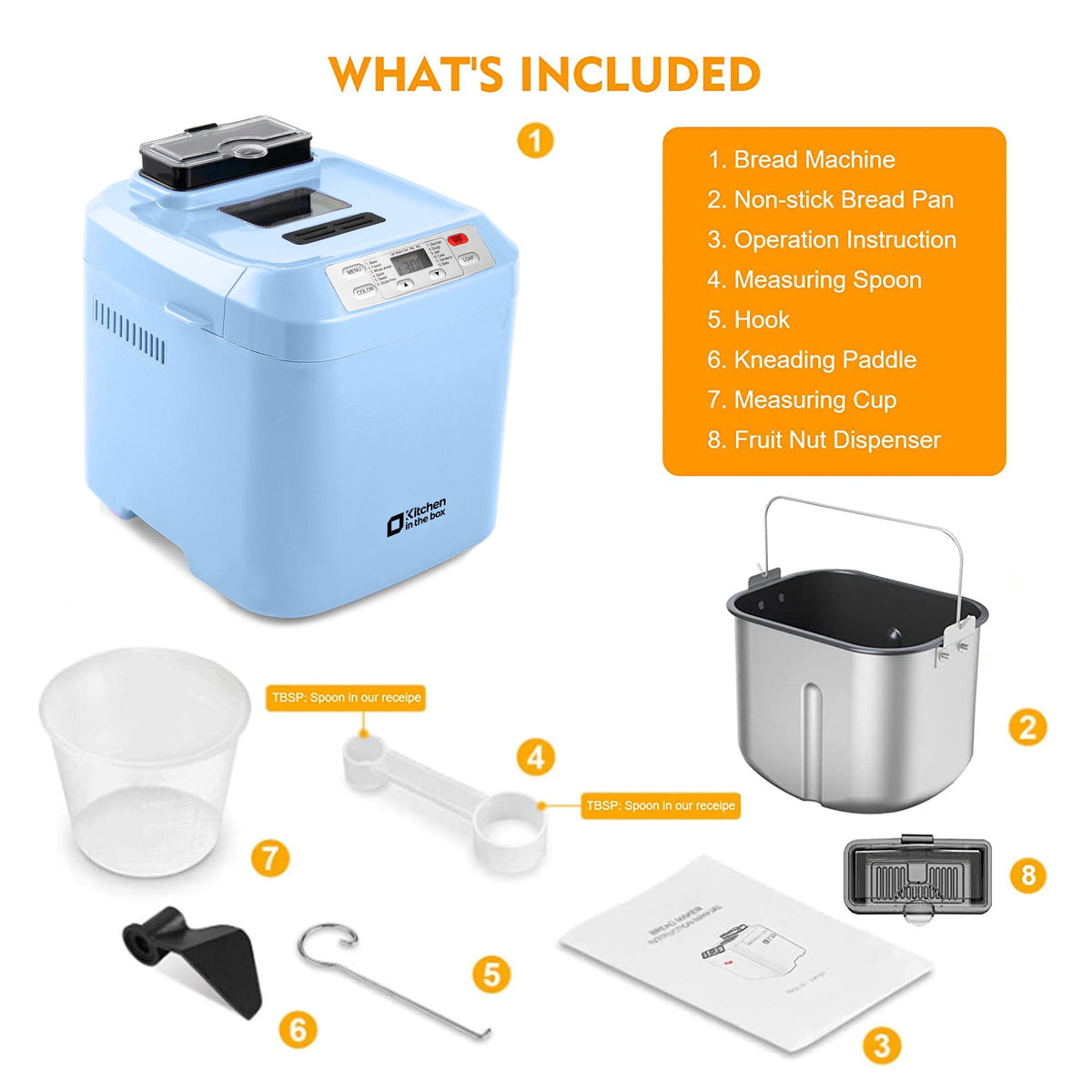 Kitchen in the Box 2lb Bread Maker with Auto Fruit Nut Dispenser, 12-in-1 Gluten-Free Bread Machine, 13H Delay Timer, Nonstick Pan, Keep Warm, White