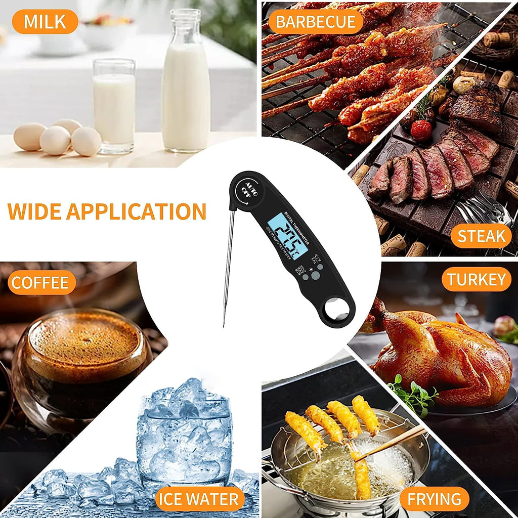 Yezivo Waterproof Meat Thermometer with Magnet, LED Display and Stainless Steel Probe, Instant Read Food Thermometer for Baking, Liquids, Candy, Grill Thermometer for Kitchen,BBQ,Party