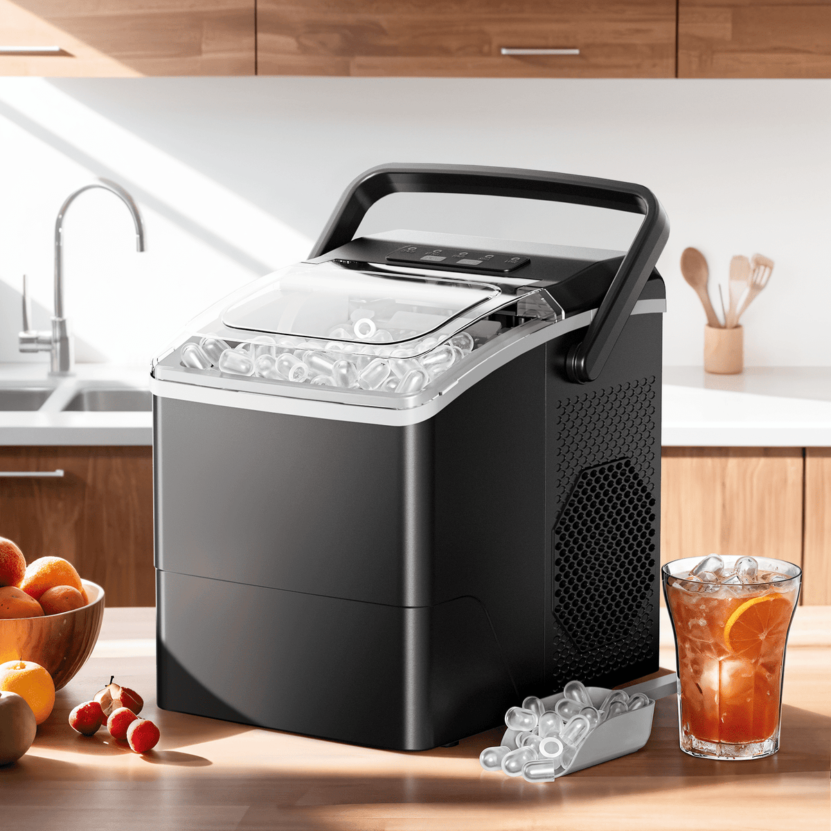 Philergo 35lbs/24H Nugget Ice Maker Countertop with Detachable Ice Basket, Portable Ice Machine,Chewable Ice, Self-Cleaning, Silver