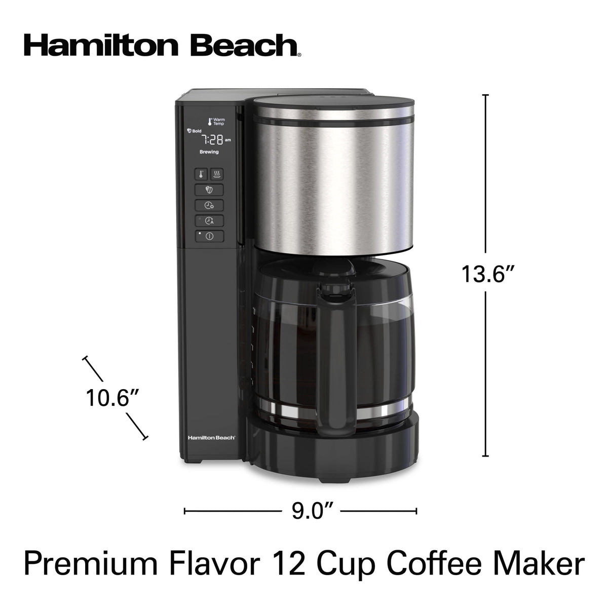 Hamilton Beach Premium 12-Cup Programmable Drip Coffee Maker Machine with Glass Coffee Pot, Black
