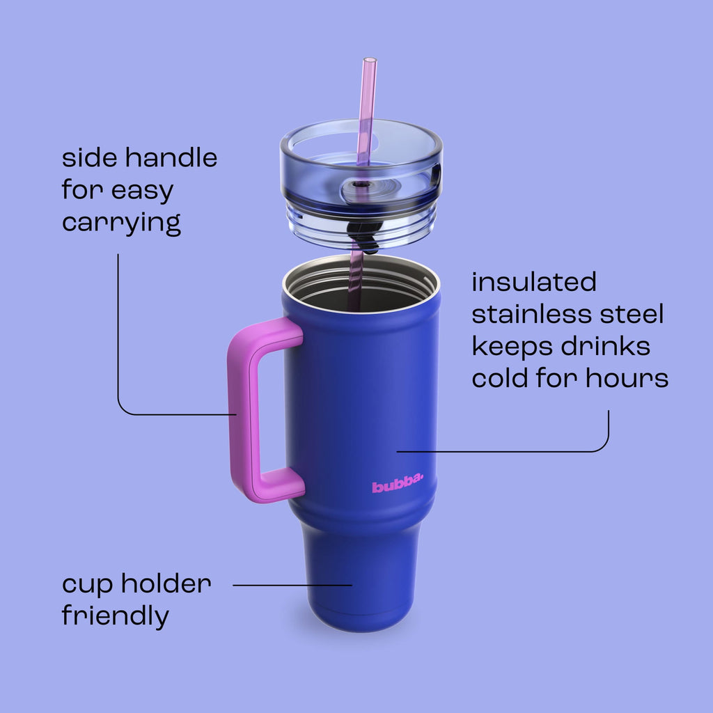 Bubba 40oz AutoClose Insulated Stainless Steel Tumbler with Straw and Handle, Office Siren Black