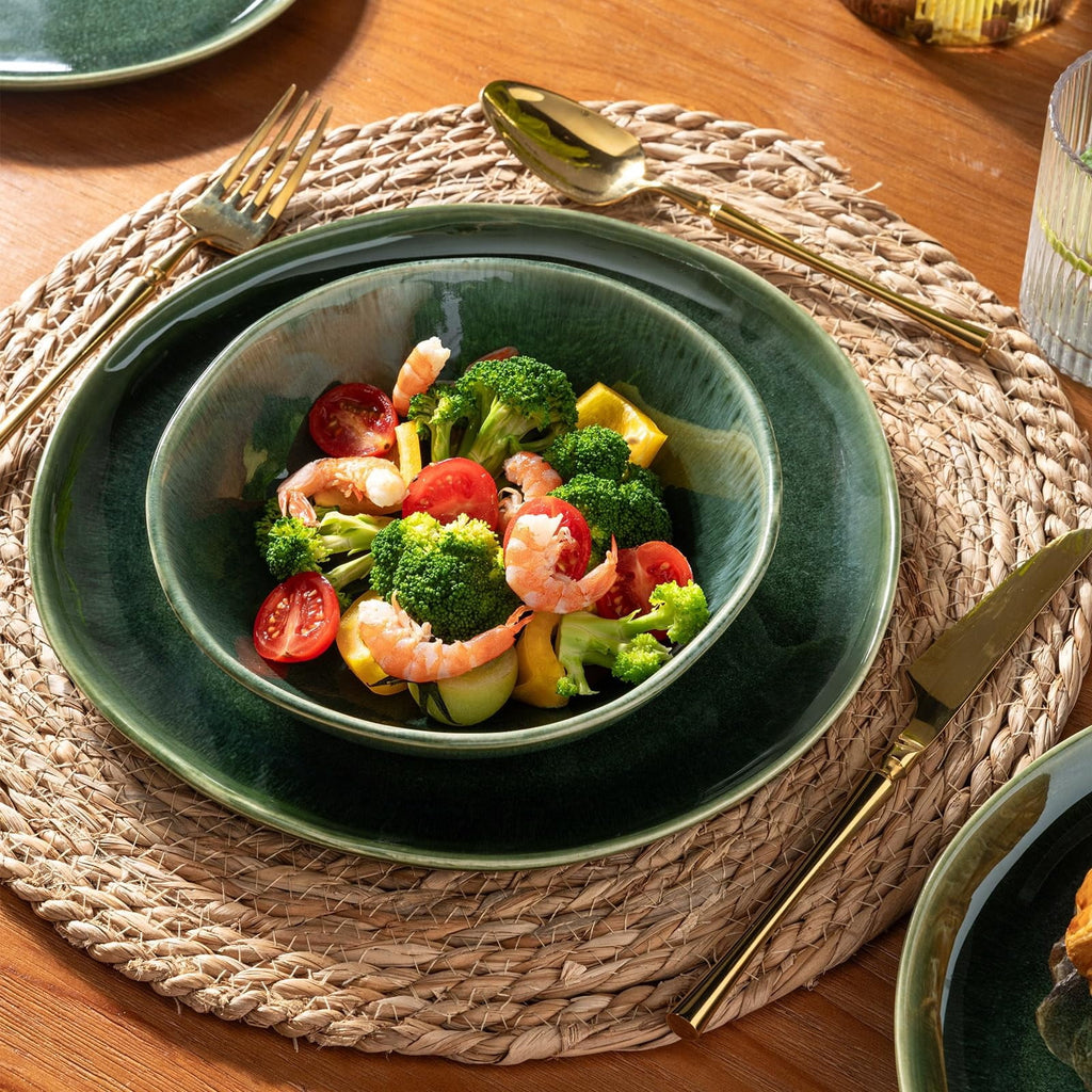 AmorArc Ceramic Dinnerware Sets,Handmade Reactive Glaze Stoneware Plates and Bowls Sets,Highly Chip and Crack Resistant | Dishwasher & Microwave Safe Dishes Set,Service for 4 Set(12pc),Reactive Glaze
