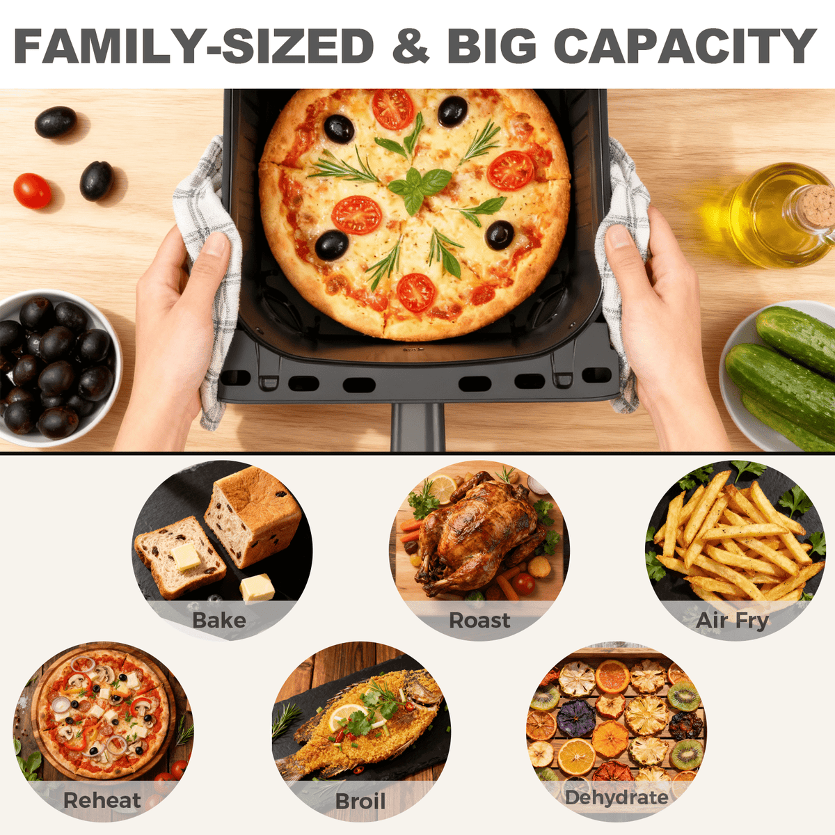 Air Fryer, 6-Quart Smart Air Fryer, 12-in-1 Functions - Air Fry, Roast, Reheat, Dehydrate, Bake, Steam, and More, 400Â°F Max Temperature, Grey
