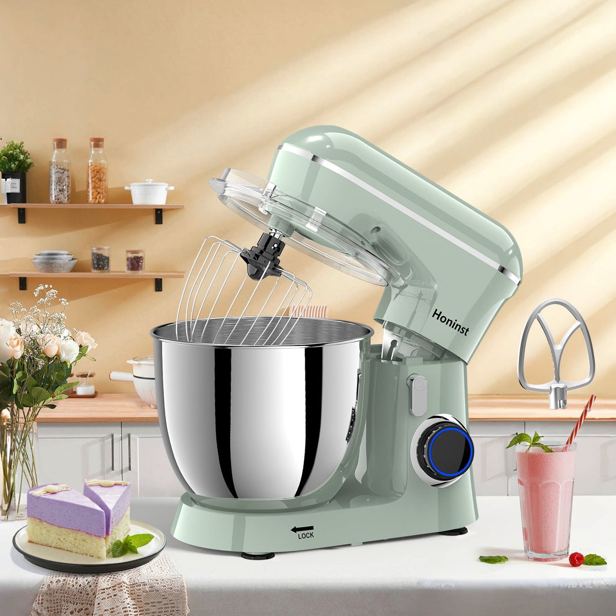 Honinst 6.5 QT Electric Stand Mixer, 10+P Speeds Lightweight with Tilt-Head Kitchen Stand Mixer, Dough Hook, Whisk, Beater and Bowl, Food Mixer for Baking, Cake and Most Home Cooks
