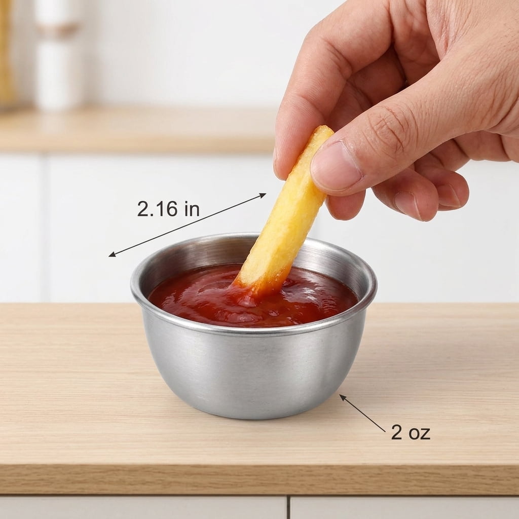 12Pcs 1.5oz Stainless Steel Dipping Sauce Cups, Reusable Metal Ramekins for Condiments & Portion Control, Stackable Mini Bowls for Meal Prep & Ketchup