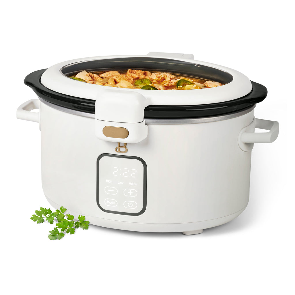 Beautiful 4 Qt Digital Slow Cooker with Hinged Locking Lid, Thyme Green by Drew Barrymore