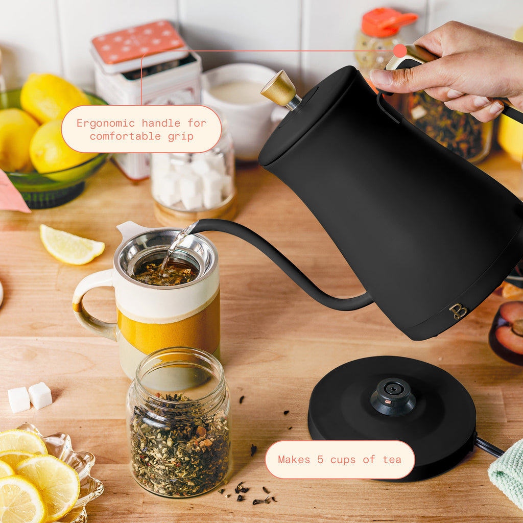 Beautiful 1-Liter Electric Gooseneck Kettle 1200 W, Chocolate by Drew Barrymore