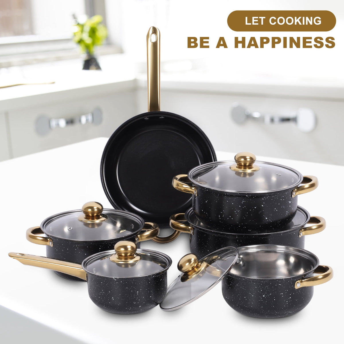 12 Piece Stainless Steel Cookware Set, Nonstick Cookware Set, Kitchen Pots and Pans Tea Kettle Set with Glass Lid for Cooking, Dishwasher, Pink