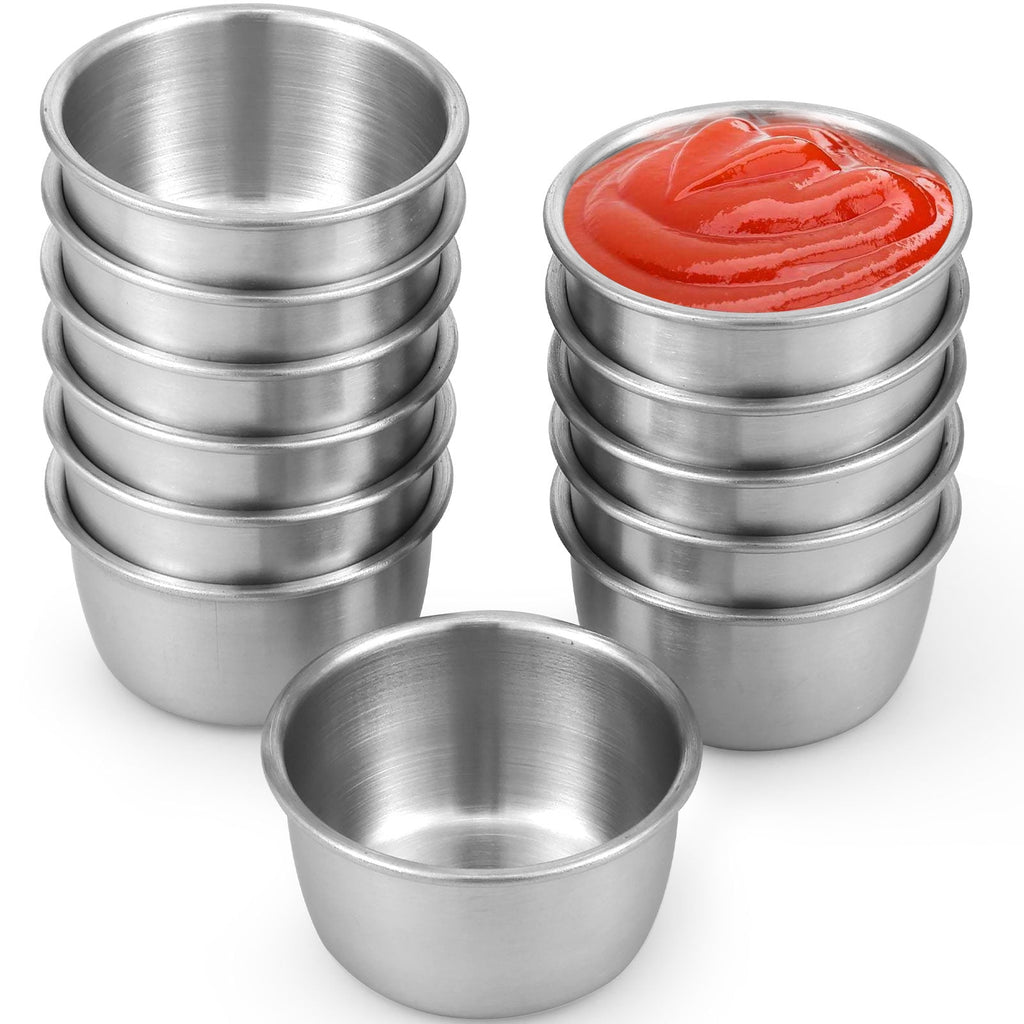 12Pcs 1.5oz Stainless Steel Dipping Sauce Cups, Reusable Metal Ramekins for Condiments & Portion Control, Stackable Mini Bowls for Meal Prep & Ketchup