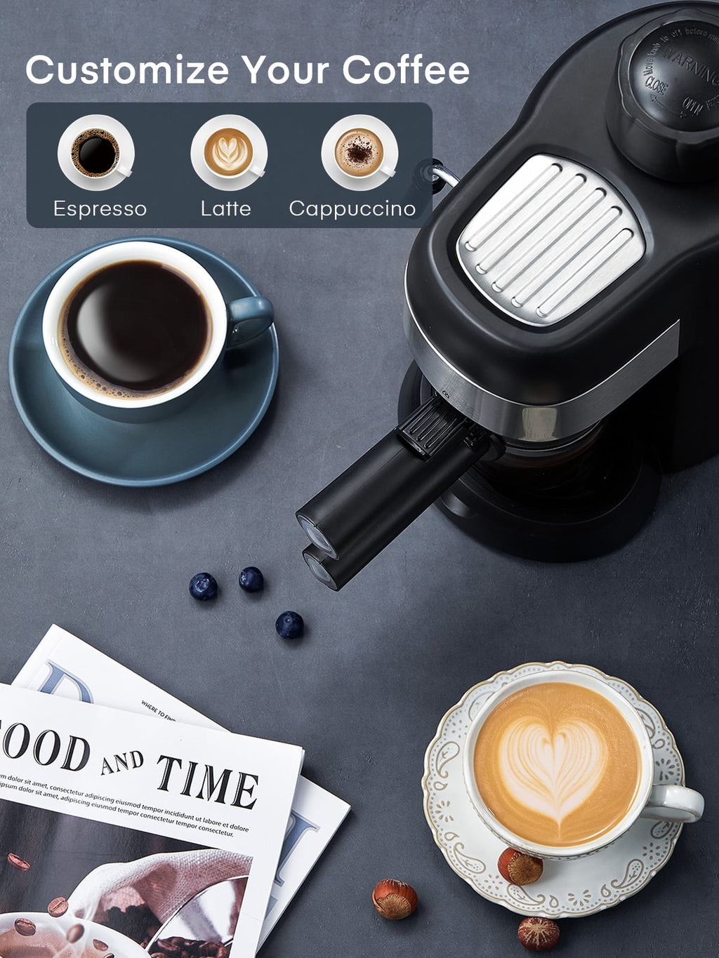 FOHERE Espresso Machine, 3.5 Bar 4 Cup Steam Espresso Machine Cappuccino Maker with Milk Frother