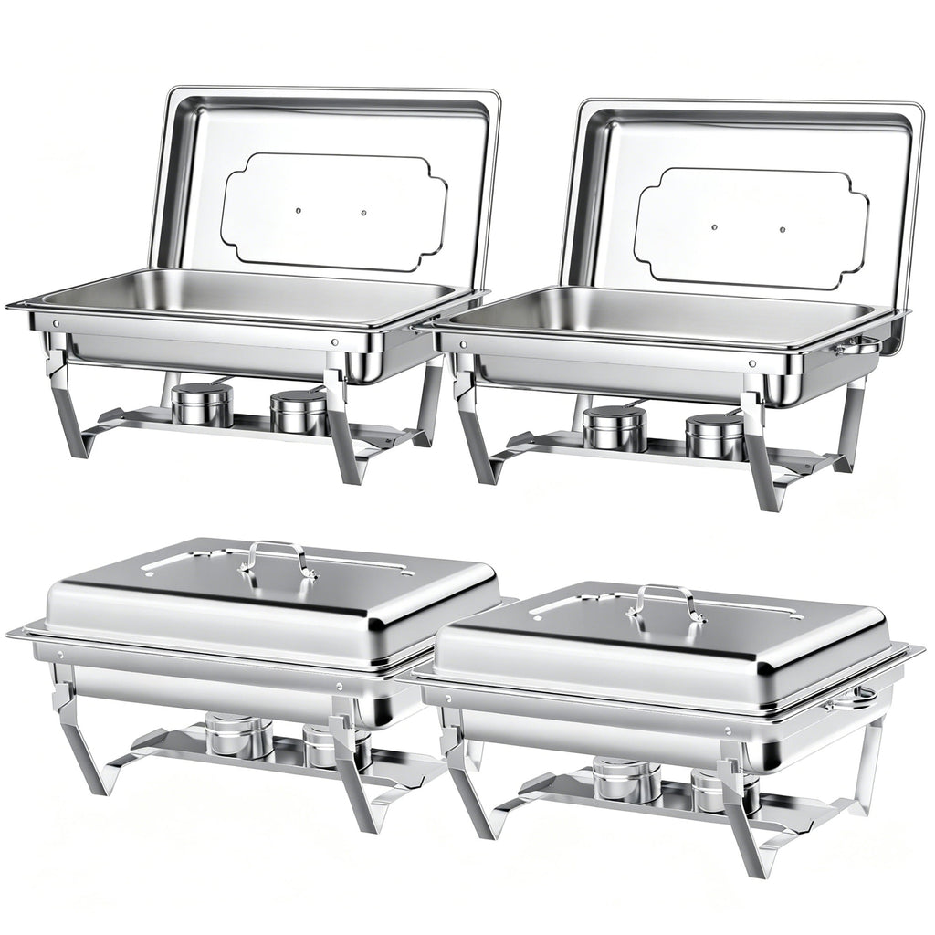 TINANA 4 Pack Chafing Dishes Buffet Set, Full-Size Buffet Servers with Lids, Stainless Steel Food Warmers with 4 Fuel Holders, Silver
