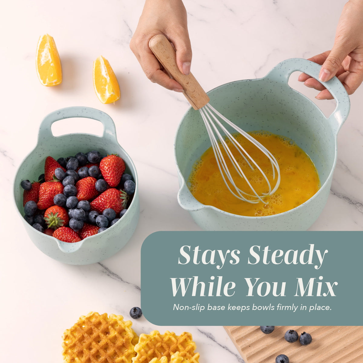 COOK WITH COLOR Mixing Bowls Set, 4-Piece Non-Slip Mixing Bowls with Pour Spouts & Handles, Black Speckled