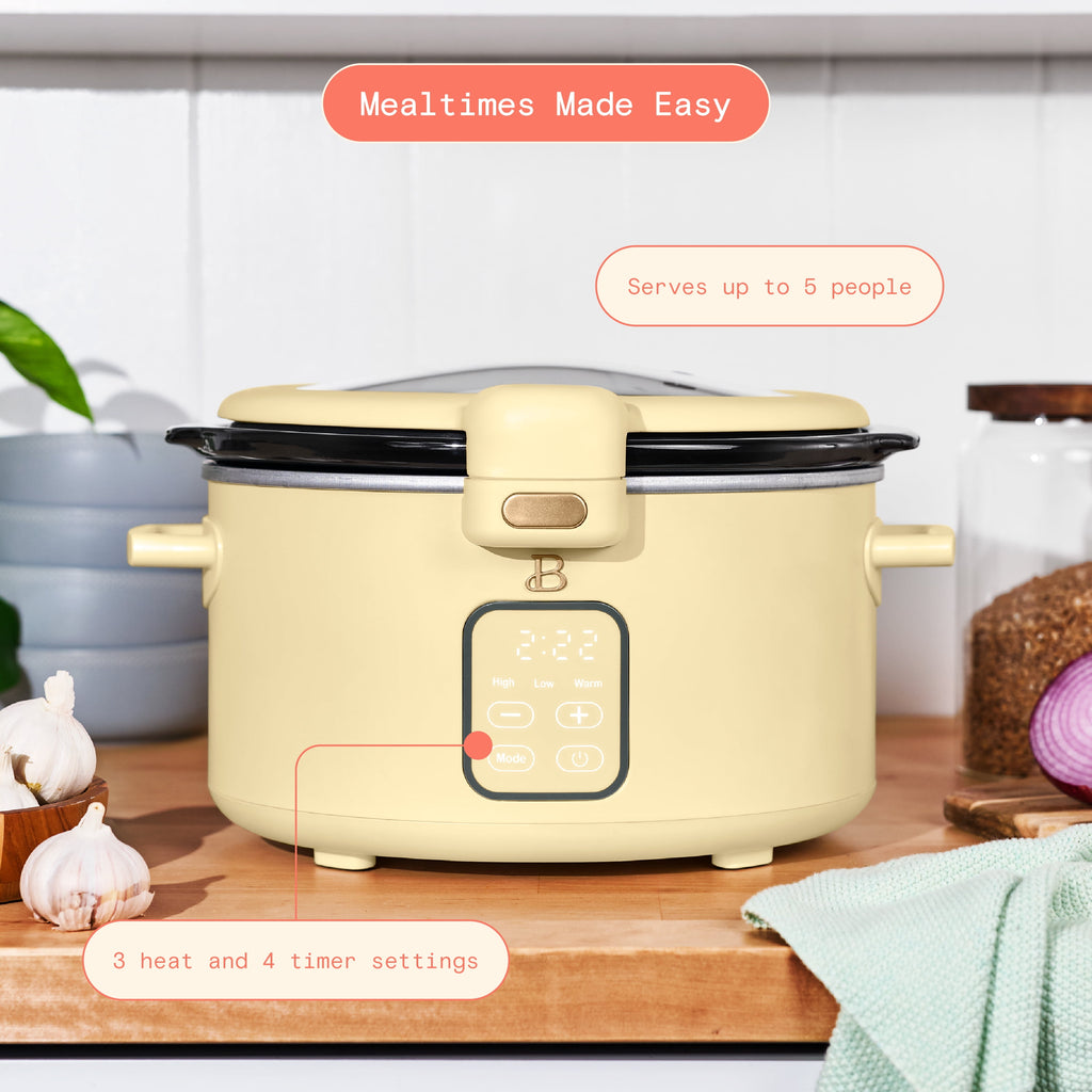 Beautiful 4 Qt Digital Slow Cooker with Hinged Locking Lid, Thyme Green by Drew Barrymore