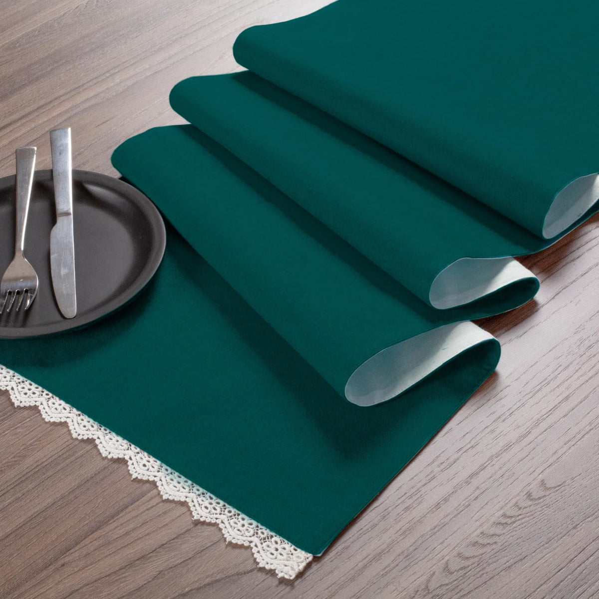 Fingercraft Table Runners, Cotton Dinner Table Centerpiece with Beautiful Premium Lace, Home and Dining Aqua-90