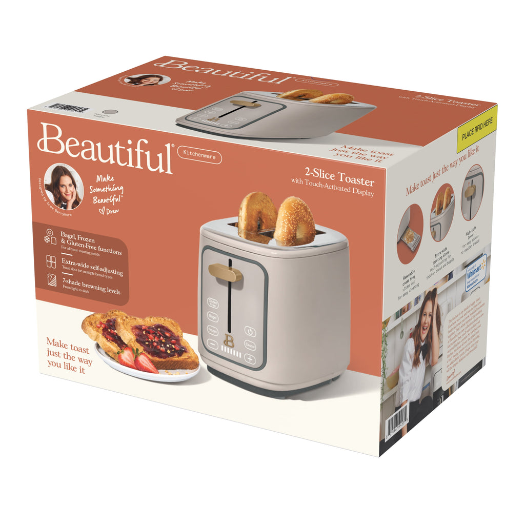Beautiful 2 Slice Toaster with Touch-Activated Display, Thyme Green by Drew Barrymore