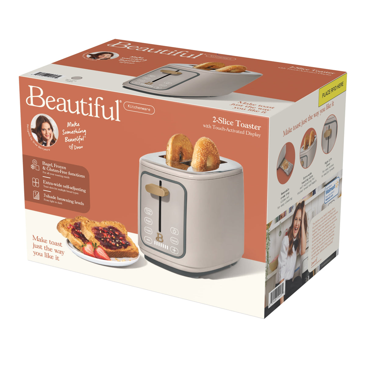 Beautiful 2 Slice Toaster with Touch-Activated Display, Thyme Green by Drew Barrymore