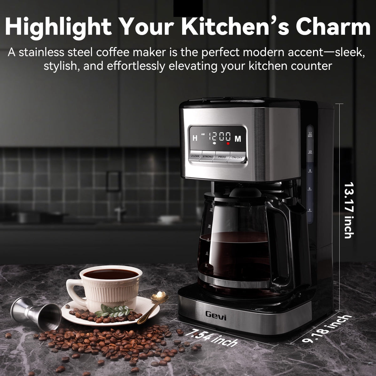 Gevi 14-Cup Programmable Drip Coffee Maker, Stainless Steel Smart Coffee Pot with Touch Control & Automatic Clean, Summer Edition