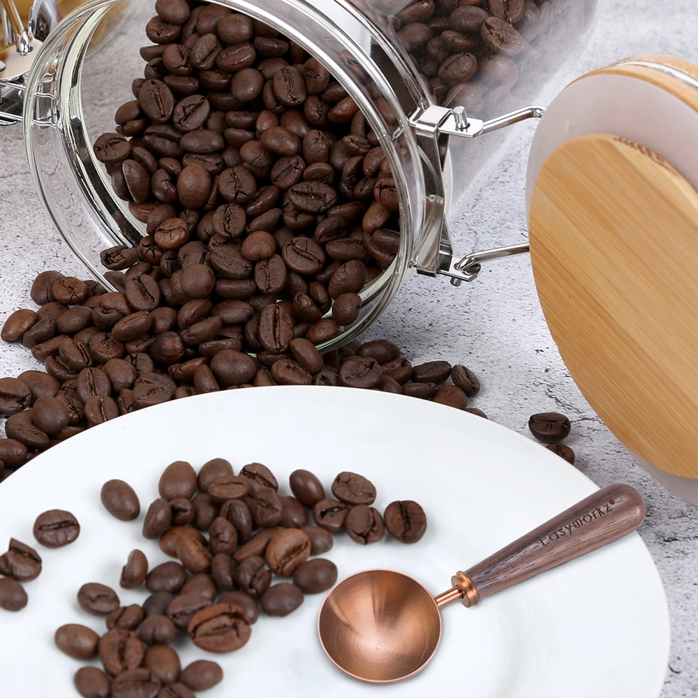 Easyworkz Retro Stainless Steel Coffee Scoop with Walnut Handle 10g / 1 Tbsp Coffee Measuring Spoon, Rose Gold