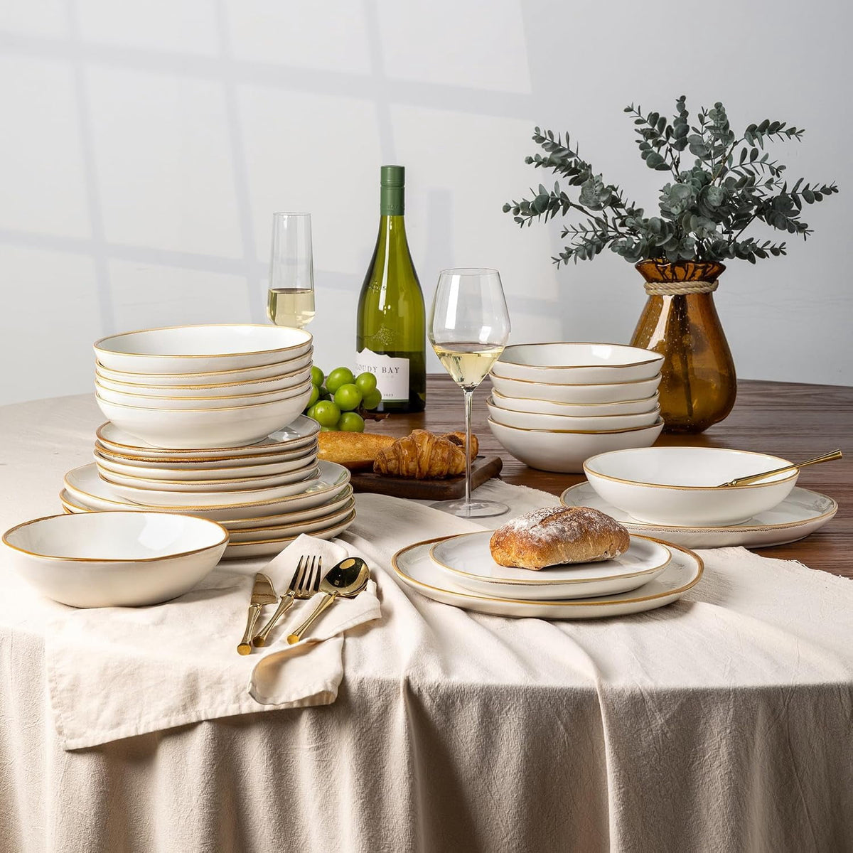 AmorArc Ceramic Dinnerware Sets,Handmade Reactive Glaze Stoneware Plates and Bowls Sets,Highly Chip and Crack Resistant | Dishwasher & Microwave Safe Dishes Set,Service for 4 Set(12pc),Reactive Glaze