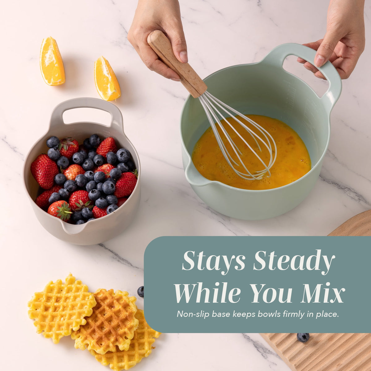 COOK WITH COLOR Mixing Bowls Set, 4-Piece Non-Slip Mixing Bowls with Pour Spouts & Handles, Black Speckled