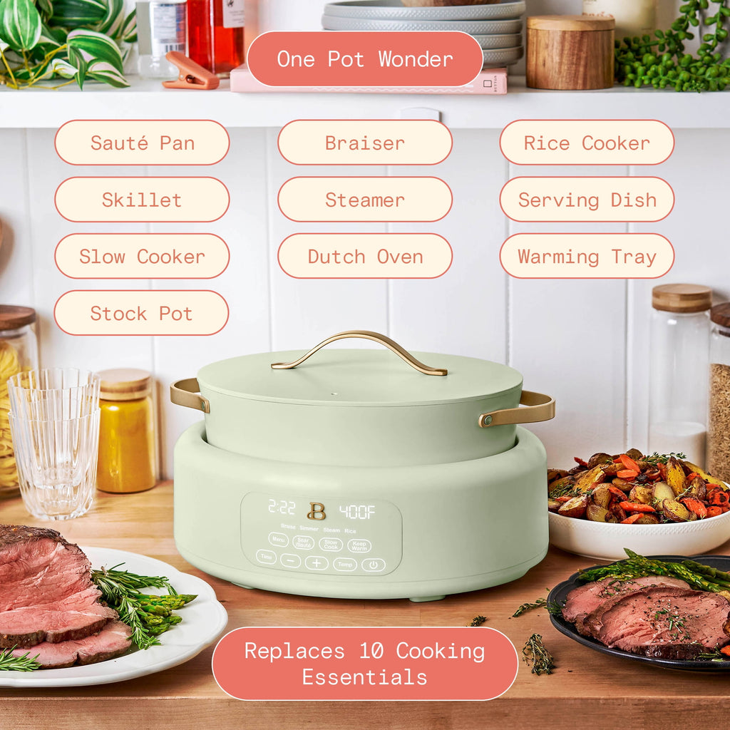 Beautiful 10 in 1, 6 Qt Electric Multi-Cooker, Thyme Green by Drew Barrymore