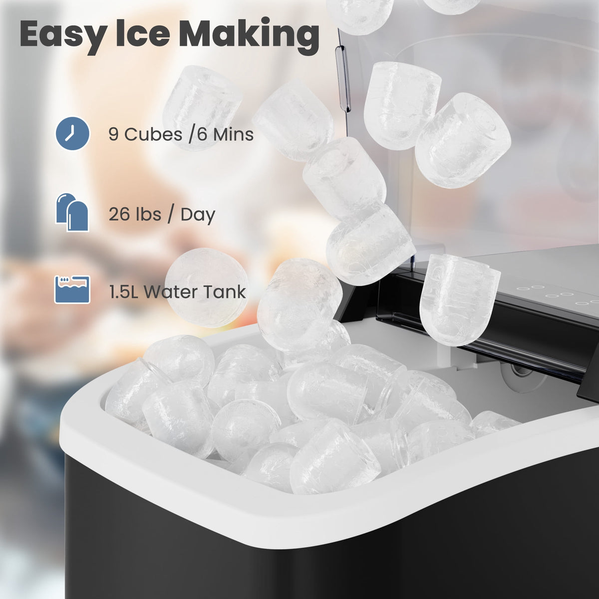 CONCETTA Portable Ice Maker Machine, 26.5 lb/Day Ice, Two Ice Sizes, Self-Cleaning Function, Bullet Ice Maker with Ice Scoop & Basket, Green