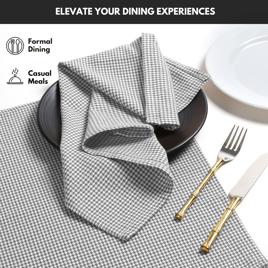 Softopia Cotton Cloth Napkin 100% Cotton 18"x18" Decorative Washable Table Houndstooth Check Napkins Set of 4 for Dining, Holidays, Buffet Parties & Wedding Use - Grey