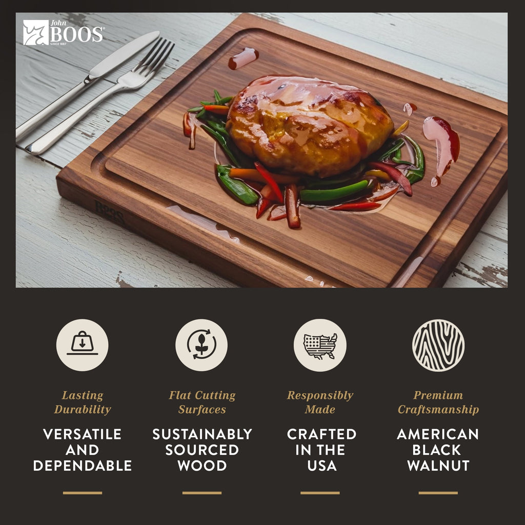 John Boos BBQ Collection Reversible Wood Cutting Board,Juice Groove, Walnut