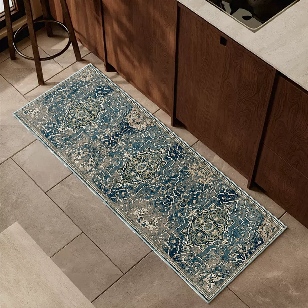 TECHVIDA Kitchen Rug Set 3 Piece,Non Slip Machine Washable Kitchen Mats, Farmhouse Hallway Doormat for Home Floor and Living Room,Gray