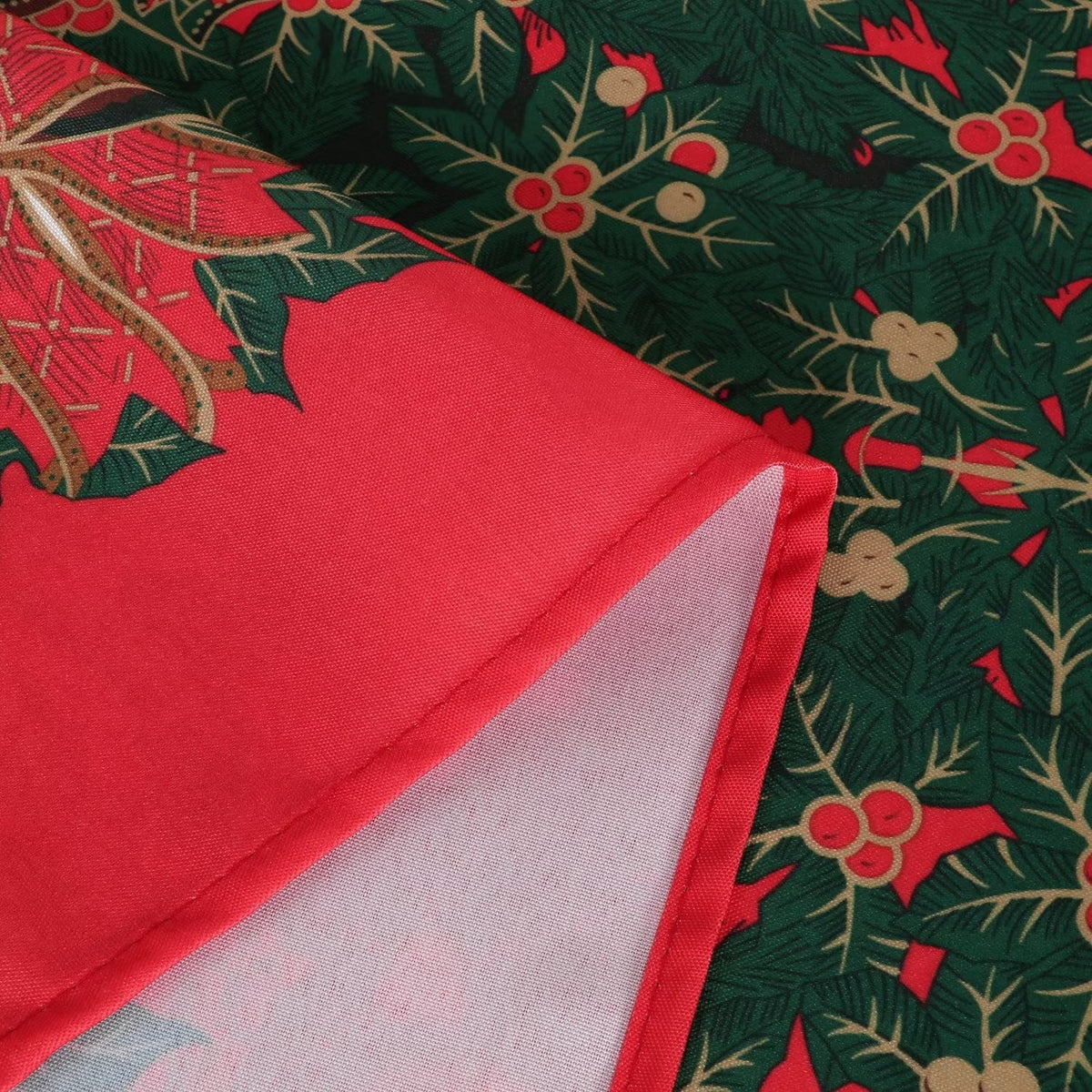 LUSHVIDA Christmas Tablecloth Rectangle - 60x84 inch Holly Ribbon Pattern Washable Wrinkle Resistant Holiday Tablecloths for Christmas Family Gathering, Dining Room Table Decoration 130GSM