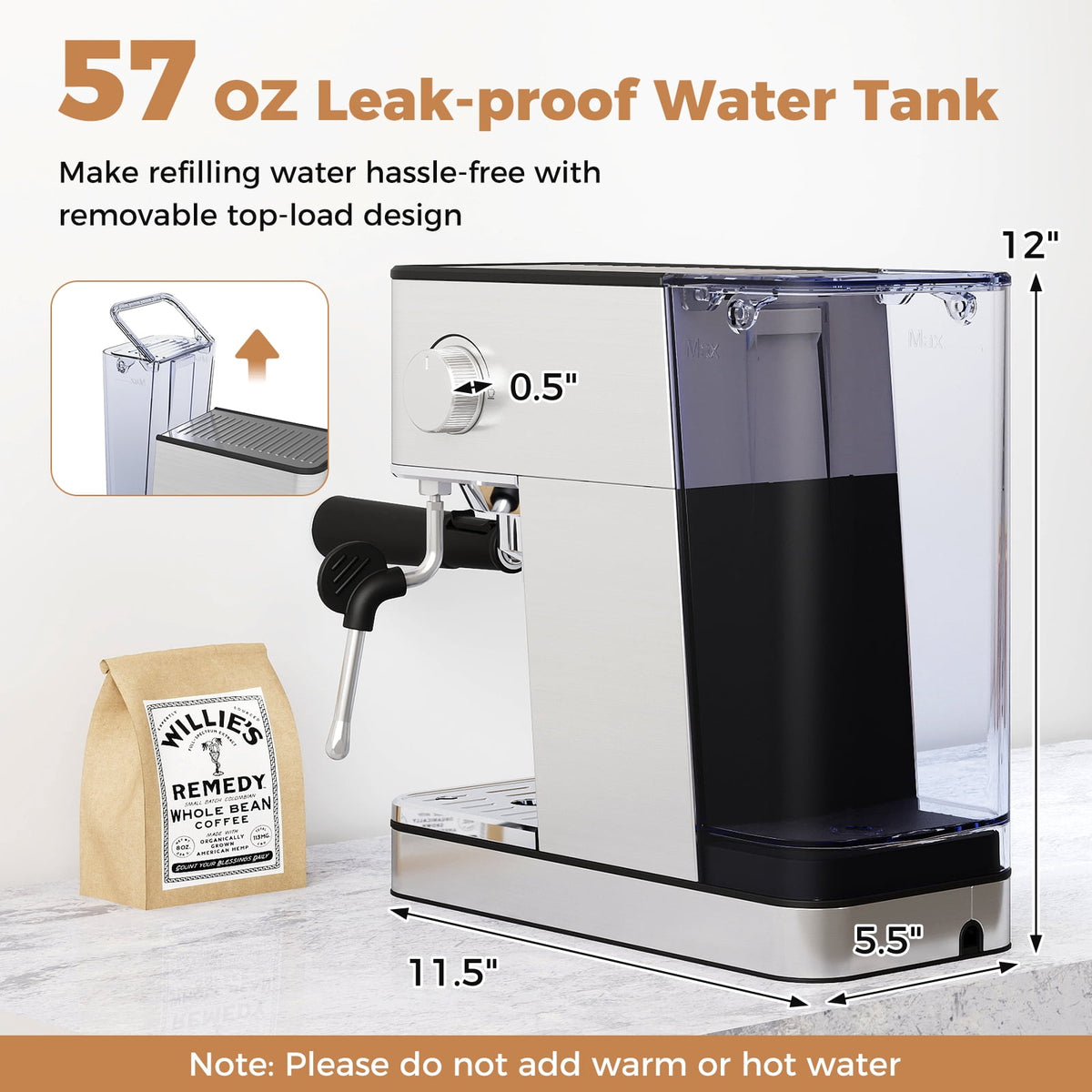 Costway Espresso Machine 20 Bar woth Milk Frother, 57OZ Removable Water Tank & Hot Water