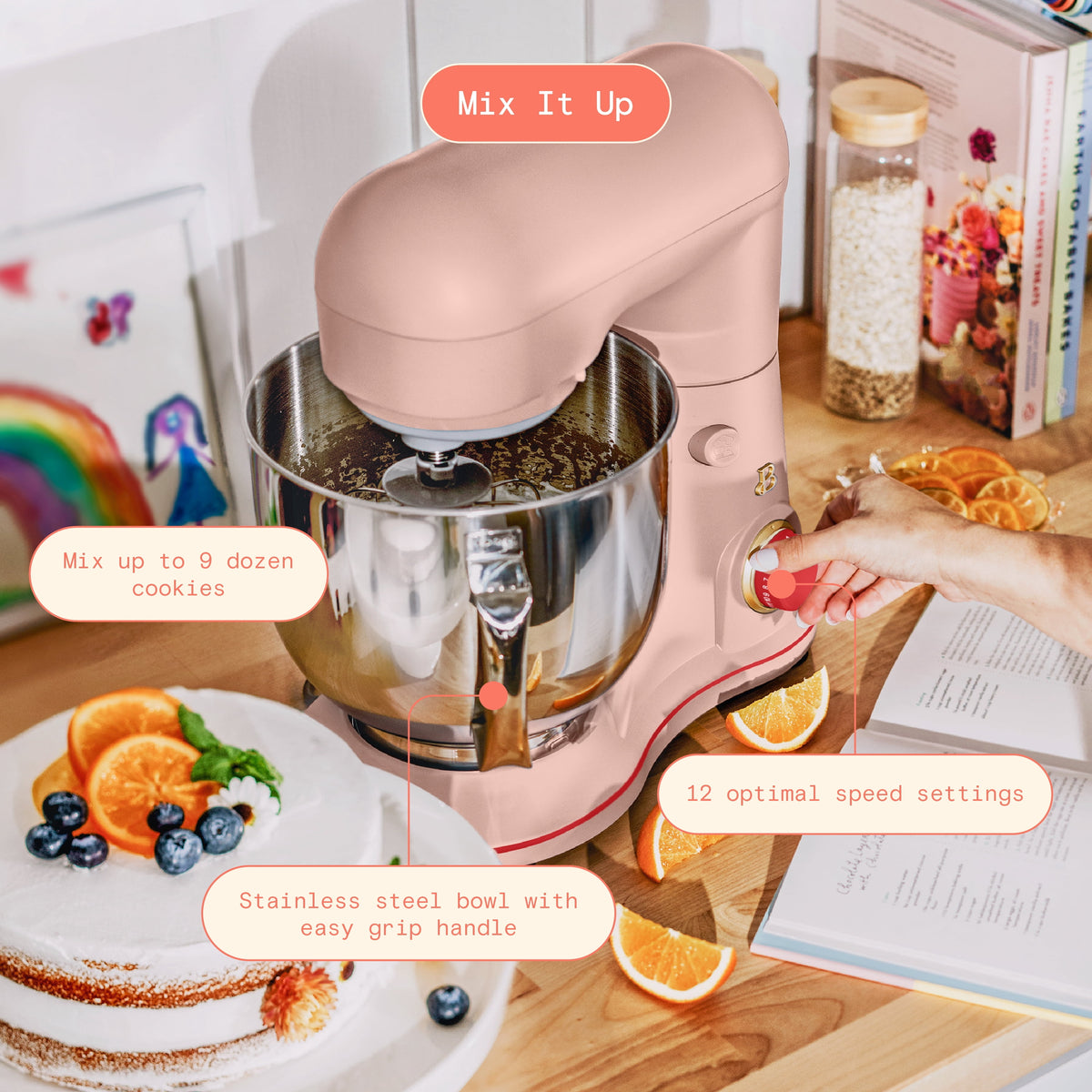 Beautiful 5.3 Qt Stand Mixer, Lightweight & Powerful with Tilt-Head, Chocolate by Drew Barrymore