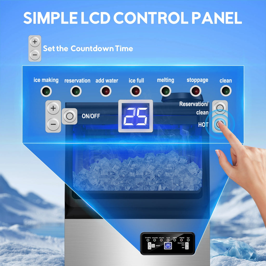 TITTLA Commercial Ice Maker 88Lbs/24H,Freestanding Built-in Ice Machine with 23 lbs Storage,5x9 Cubed Ice,Stainless Steel