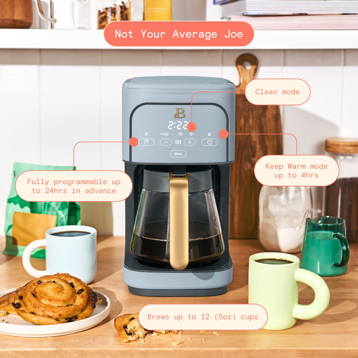 Beautiful 12 cup Programmable Coffee Maker, Thyme Green by Drew Barrymore