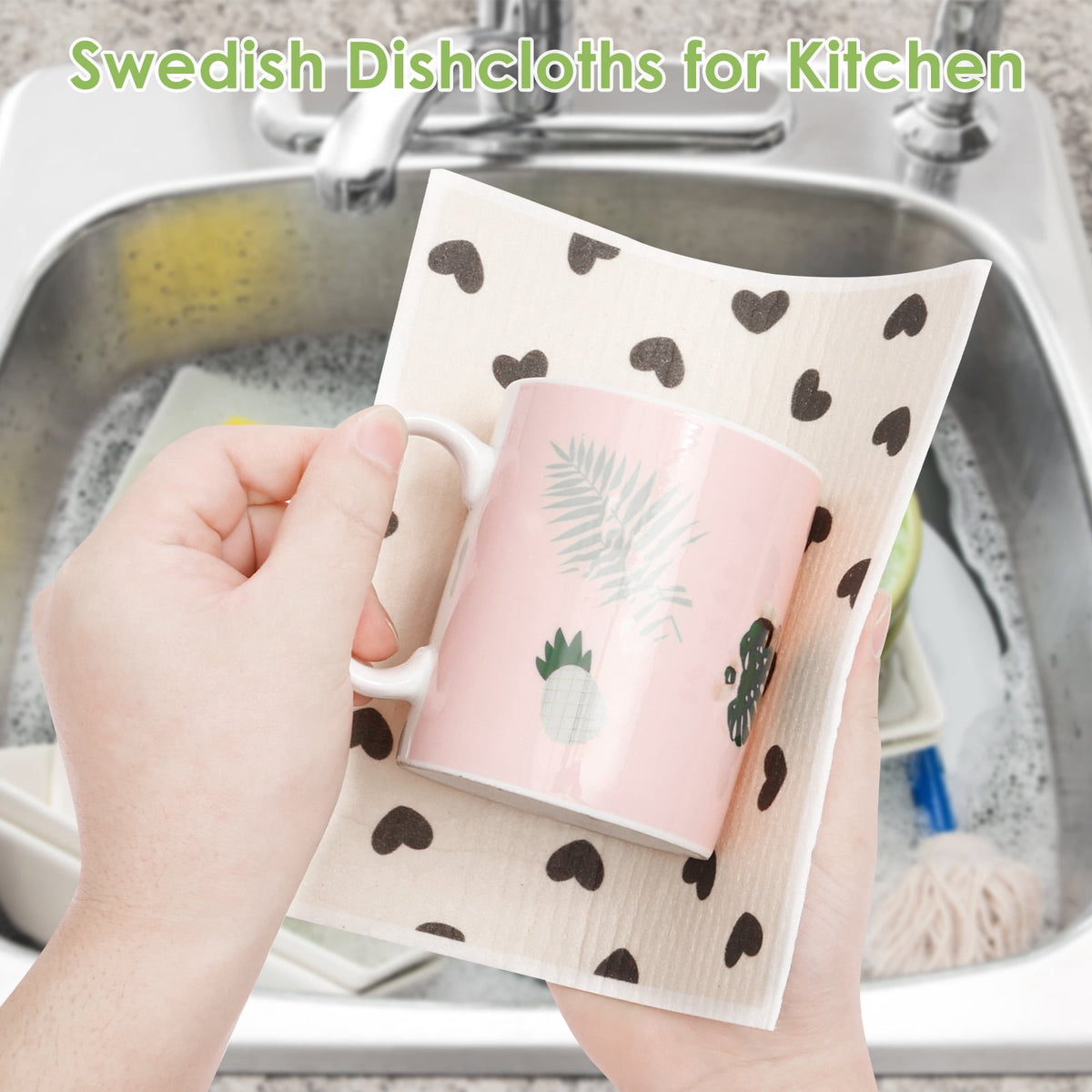 10 Pcs Swedish Dishcloths Reusable Kitchen Dish Towels Absorbent Dishcloths Washable Cellulose Sponge Cloths Quick Drying Cleaning Cloths Soft Kitchen Dish Cloth, 7.7 x 6.7in